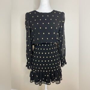 NWT saltwater LUXE Novalie Mini Long Sleeve Rouged Dress in Black & Gold…